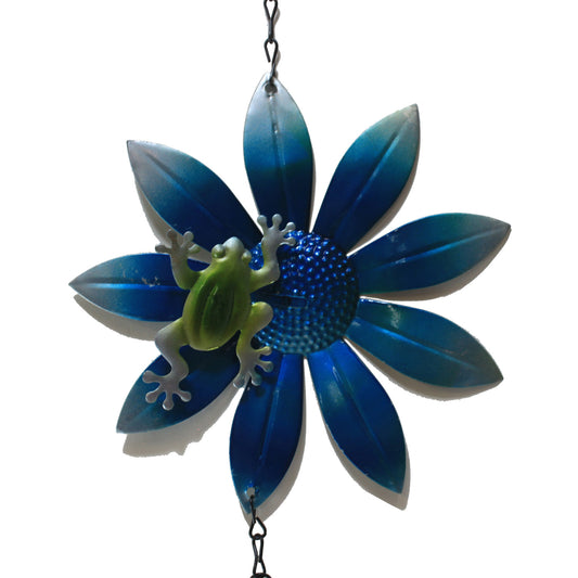 5438 - Blue Daisy Windchime w Green Frog - |Above Garden Shelf 7|