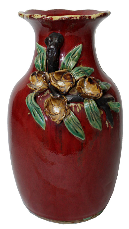 5444 - 13" Brown Flower Vase Chips - |Bookshelf-7|