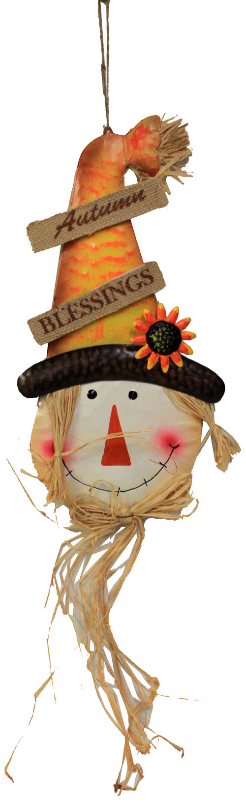 5453 - Tin Scarecrow Head Orange Hat - |Chime Wall|