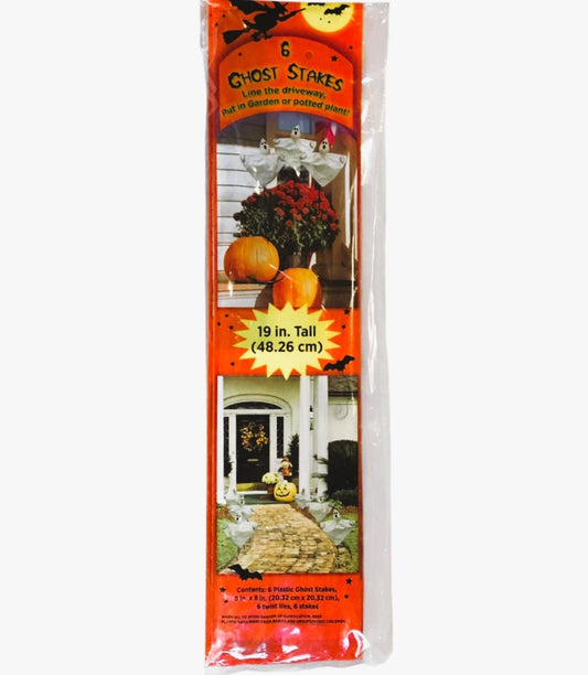 5503 - 19 Inch Set Of 6 Holiday Ghost Stakes For Garden Decor |W-28|