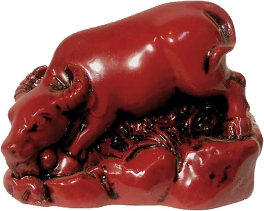 558 - 2" Red Soapstone Zodiac Ox - Head Down - [Z-94]