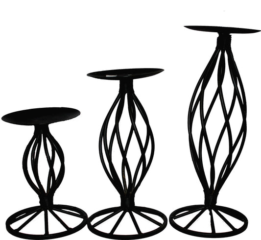 5676 - 3 Black Metal Candle Holders - |3-2|