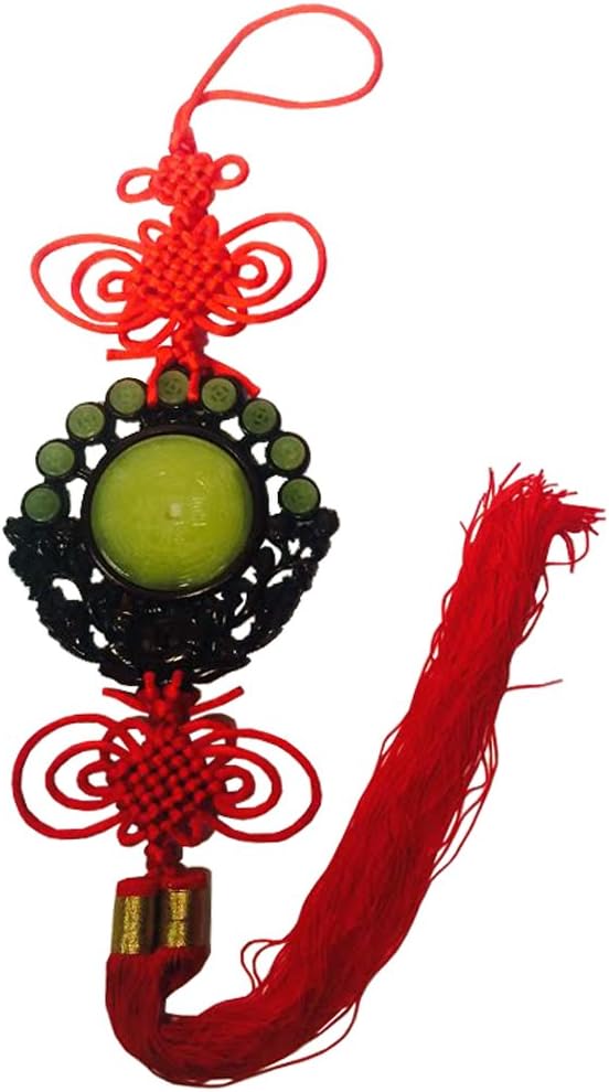 5725 - Jade Wood Hanger Lotus Coin - [20-19]