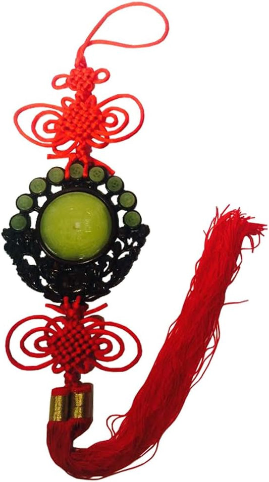 5725 - Jade Wood Hanger Lotus Coin - [20-19]