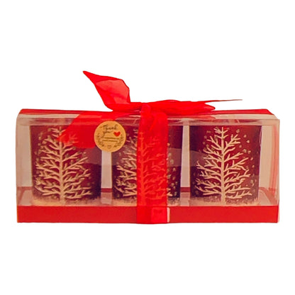 5824 - 3 Red Candles w Xmas Trees |17-27|