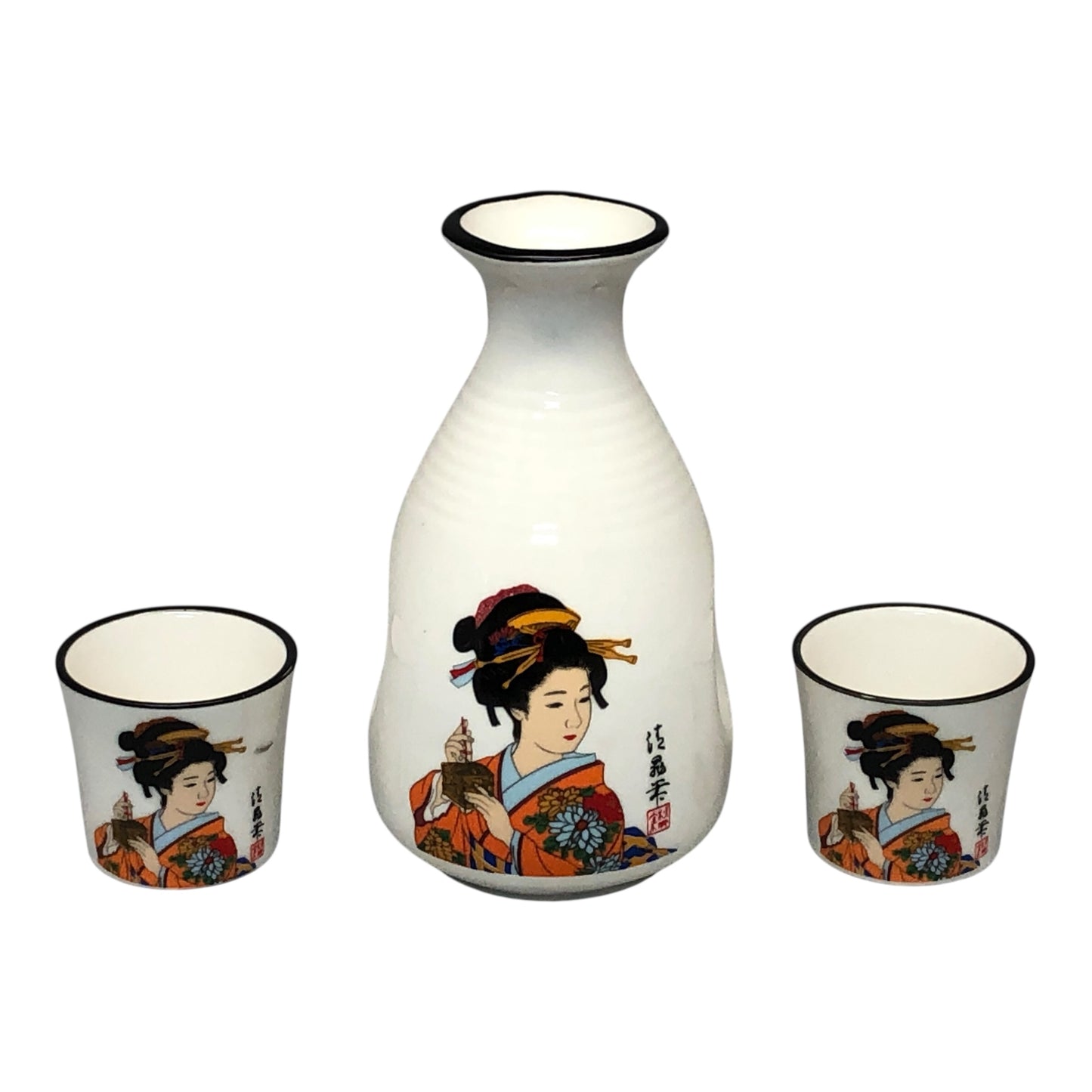 5839 - 3 pc White Geisha Sake Set |9-18|