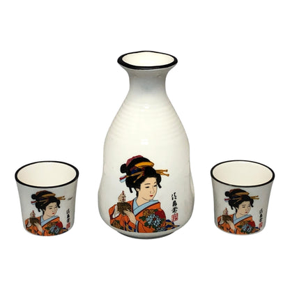 5839 - 3 pc White Geisha Sake Set |9-18|