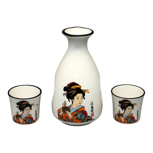 5839 - 3 pc White Geisha Sake Set |9-18|
