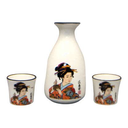 5839 - 3 pc White Geisha Sake Set |9-18|