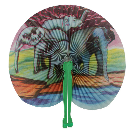 5966 - Set of 3   5.5" Green Fan - Elephants - W-18 : PT CHESSMAN