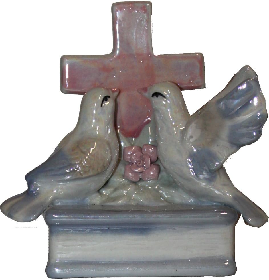 5995 - 6" Pearl Ceramic Doves - Bible Cross - |Z-19|