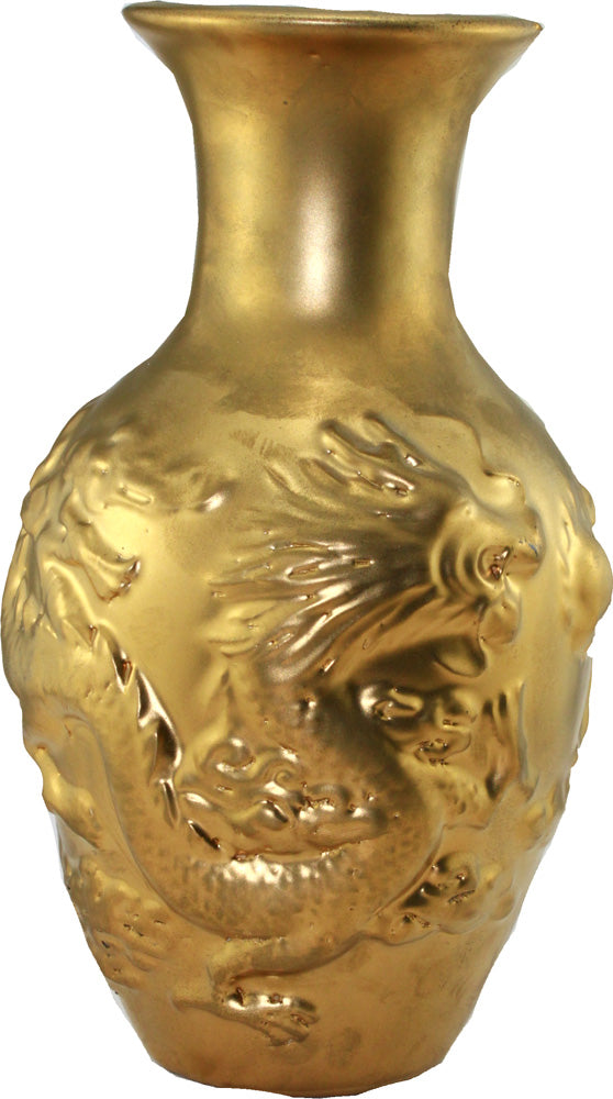 6090 - 10" Gold Double Dragon Vase - |8-10|