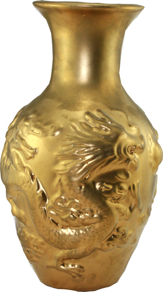 6090 - 10" Gold Double Dragon Vase - |8-10|