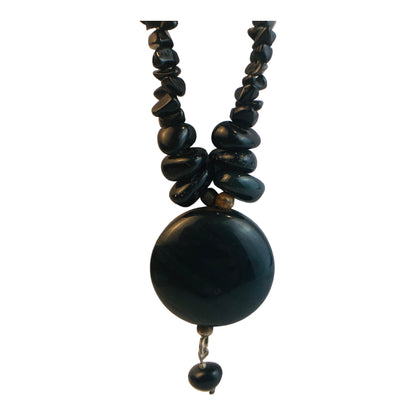 6130 - Natural Black Stone Necklace Set - |Clear-110|