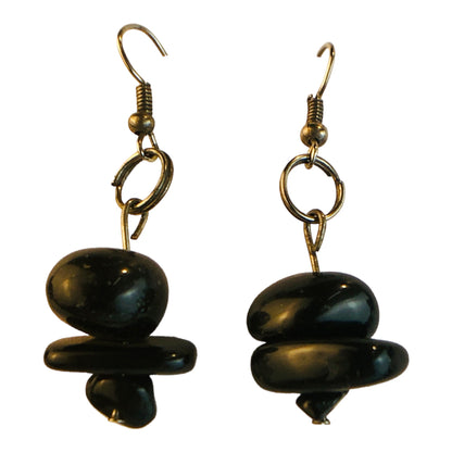 6130 - Natural Black Stone Necklace Set - |Clear-110|