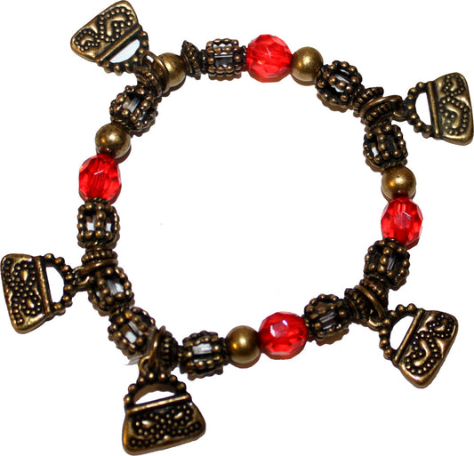 6228 - Bracelet Purse Charm Red Bead - |Clear-165|