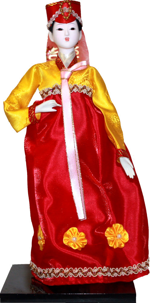 6360 - 12" Red Skirt, Yellow Sleeves Woman Doll - Red Hat - |X-45|