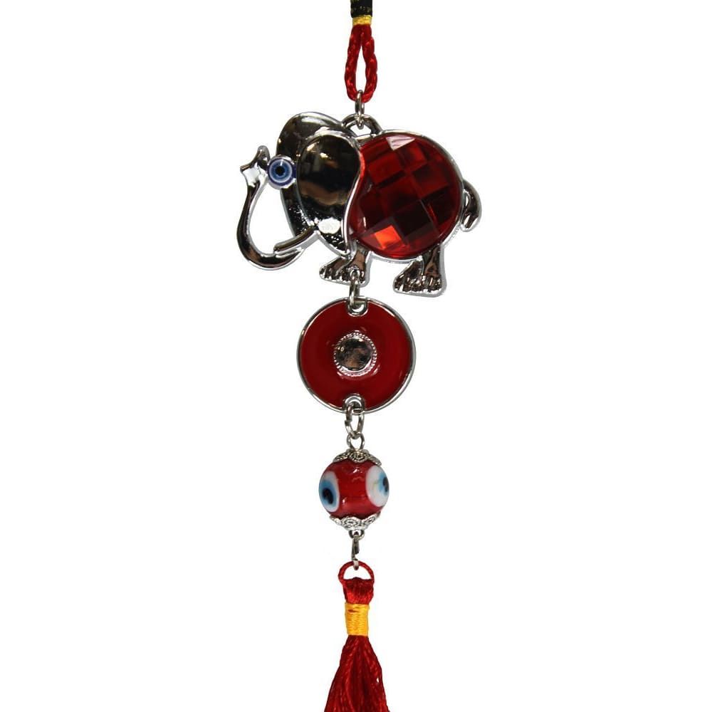 637 - 13" Silver with Red Stone Elephant Hanger Charm - |P-7|