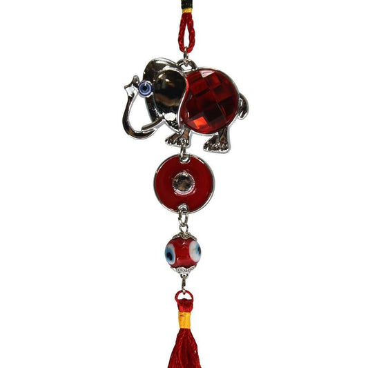 637 - 13" Silver with Red Stone Elephant Hanger Charm - |P-7|