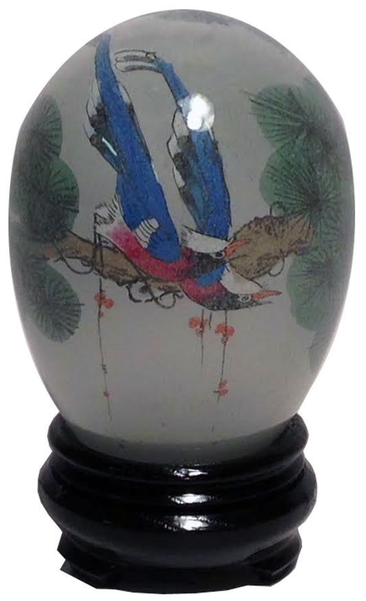 6385 - 3" White Glass Egg - Blue Birds - |4-8|