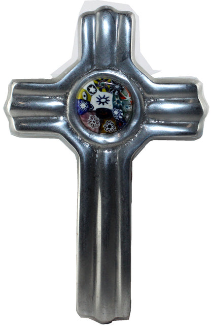 6408 - 8 Inch Pewter Cross With Millefiori Inlay |22-1|