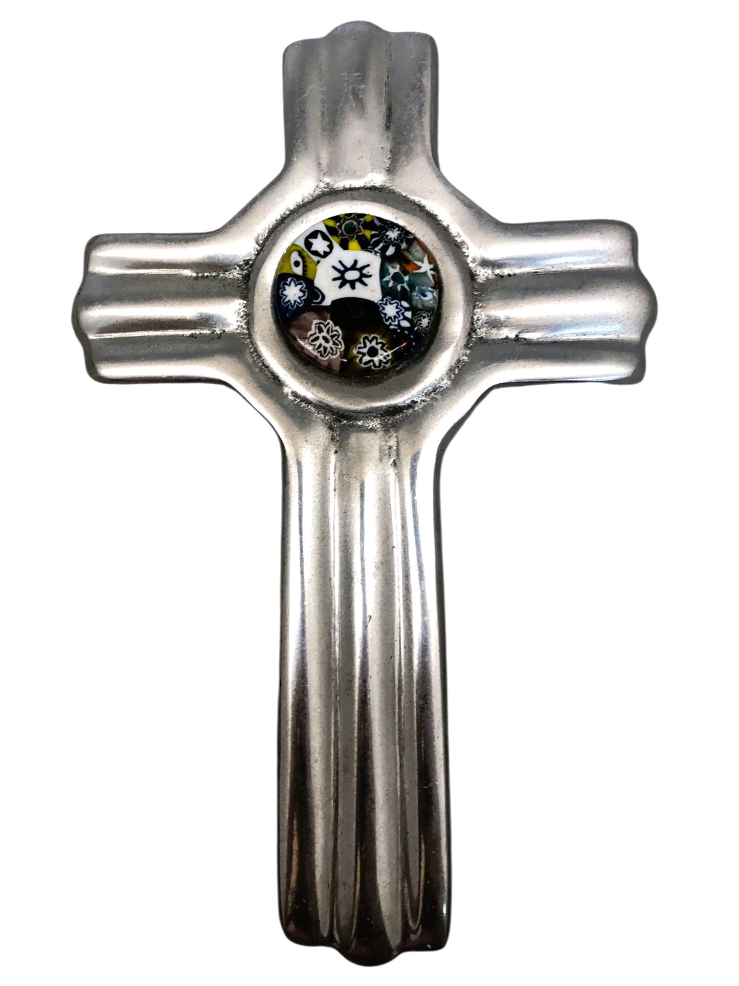 6408 - 8 Inch Pewter Cross With Millefiori Inlay |22-1|