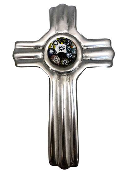 6408 - 8 Inch Pewter Cross With Millefiori Inlay |22-1|