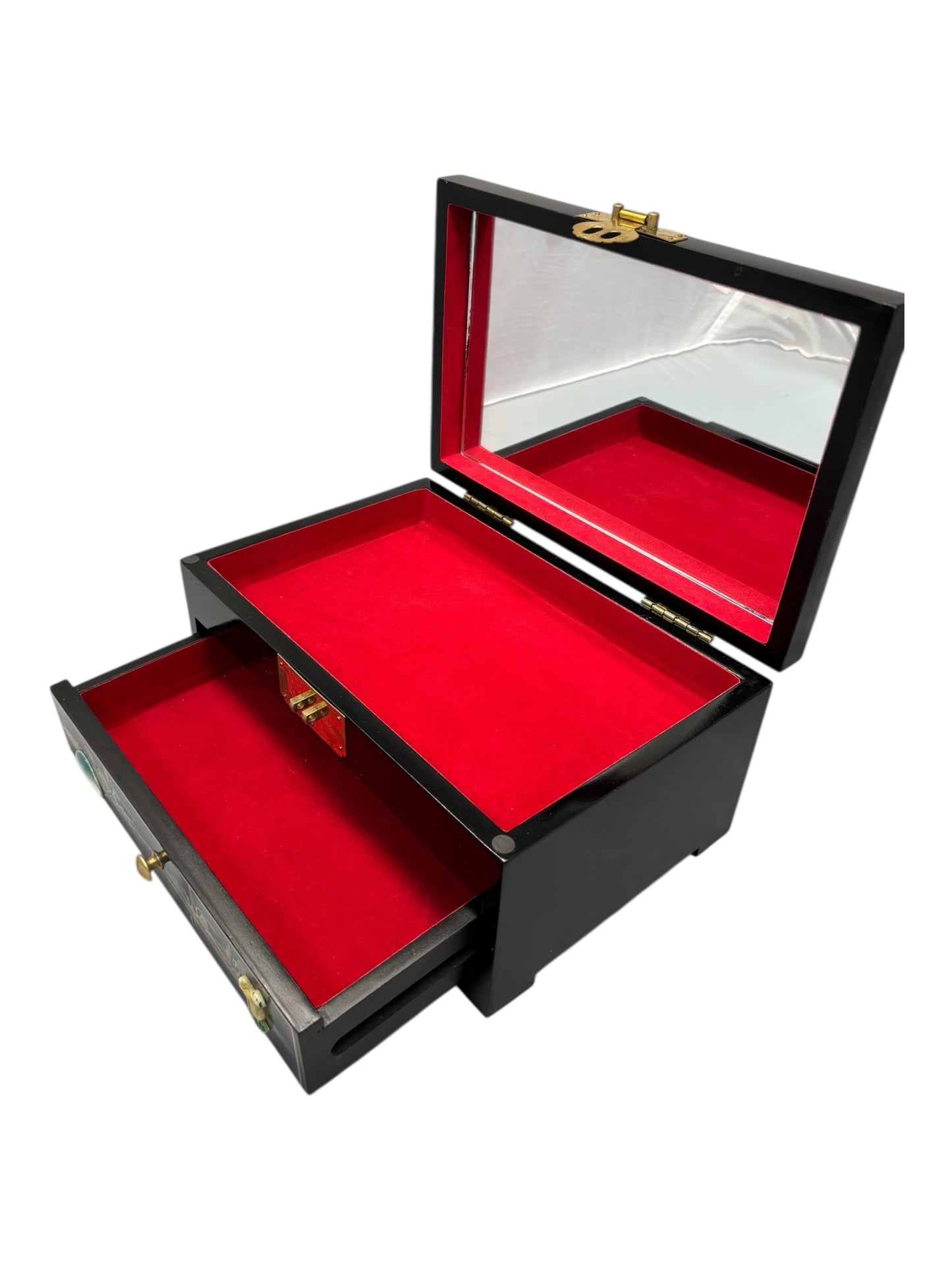 6414 - Vintage Chinese Lacquered Jewelry Box – Inlaid with Mother of Pearl - |18-30|