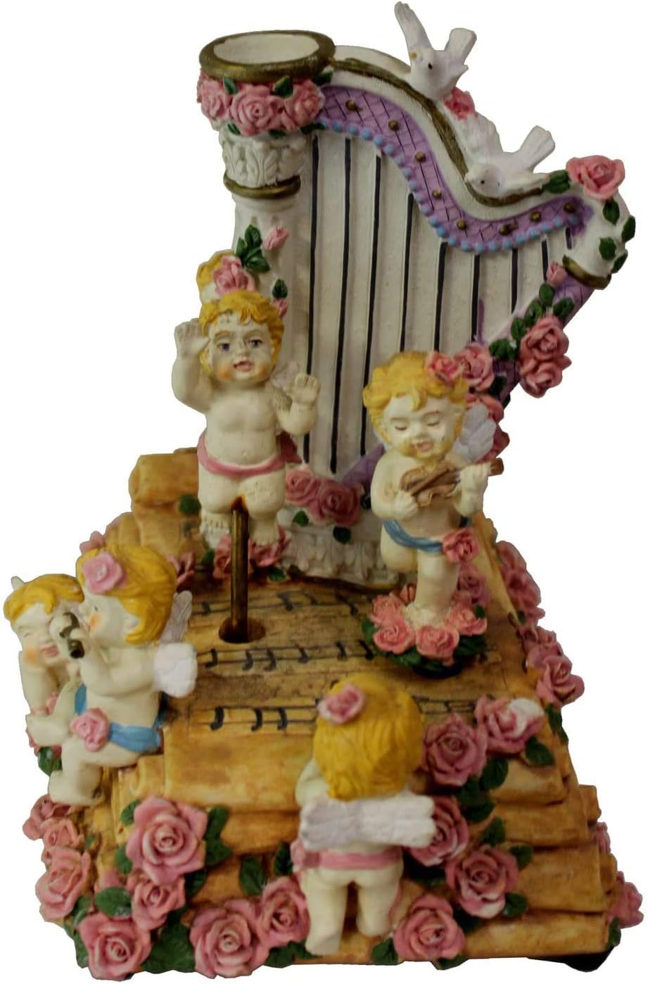 641 - 7" Musical Figure with Six Color Cherubs Surrounding a Harp - |H-8|