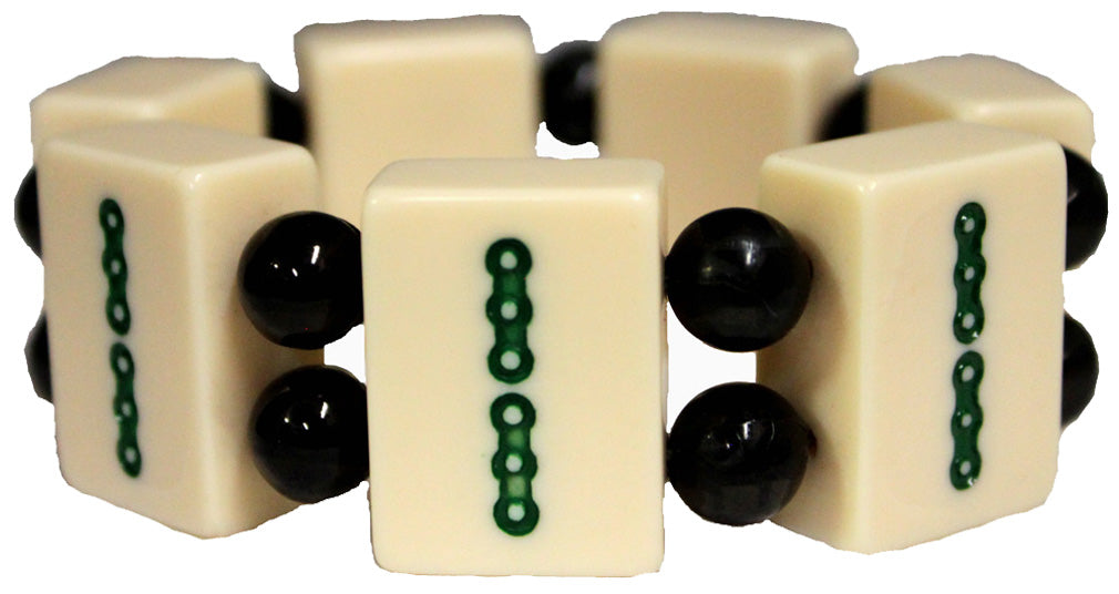 6459 - Mahjong Tile Bracelet Black Beads - |Clear-68|