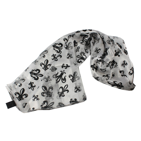 6476 - White Black Fleur De Lis Scarf - |DVD#6|
