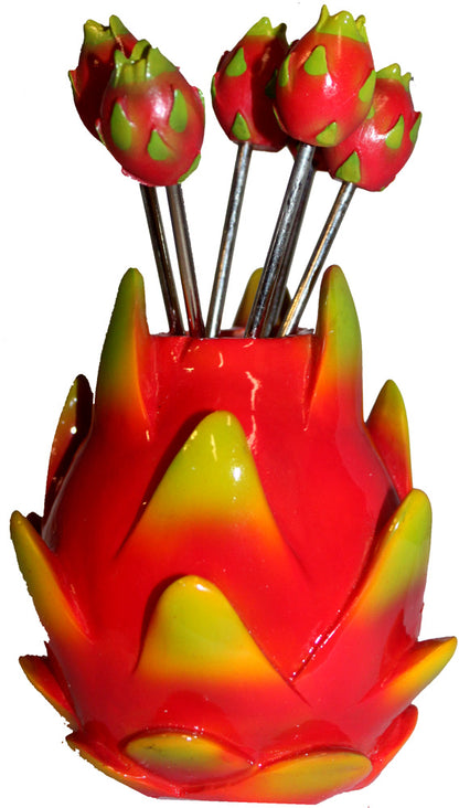 6483 - UNIQUE CERAMIC METAL  4" Dragon Fruit Fork FONDUE Set -|TBD|