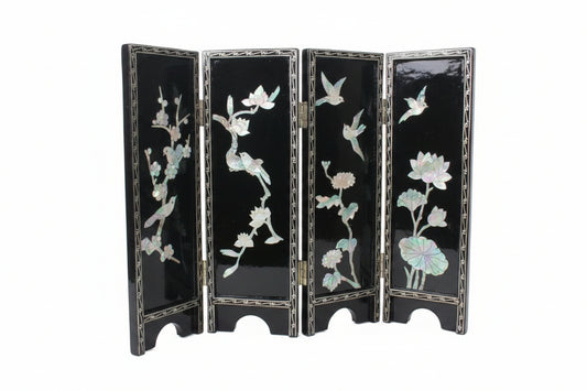 6534 - 14" Four Piece Mother of Pearl Black Fold Screen |26-3|