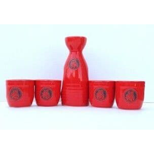 661 - Red 5pc Sake Set with Symbol - |9-19|