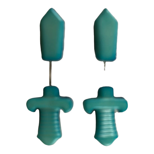 6640 - Blue Sword Crazy Cut Earrings - |Clear-166|