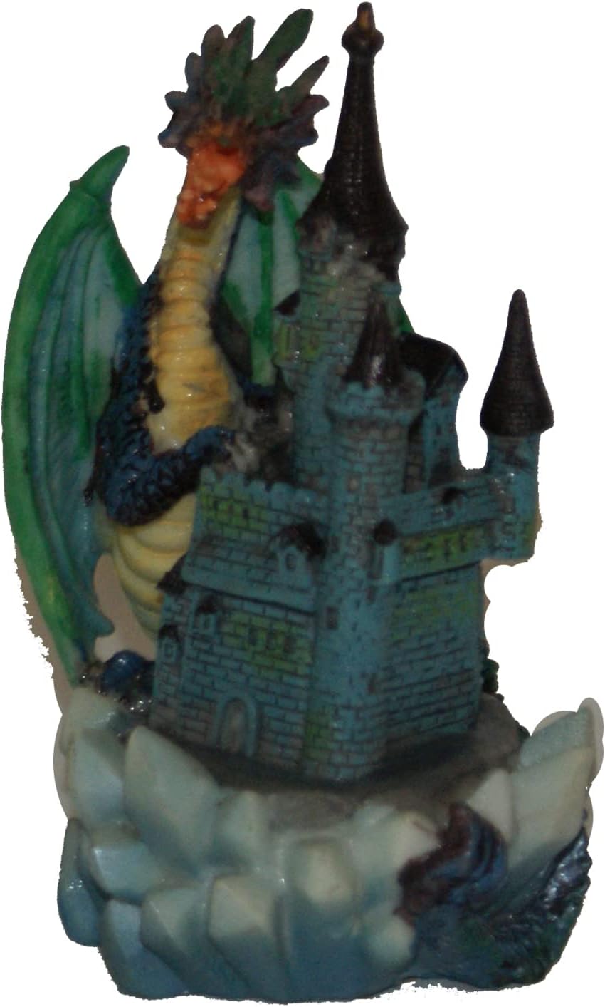 6646 - Exquisite Artistic 5 Inch Green Dragon Sculpture On Castle Base For Home And Garden Decor |Z-23|