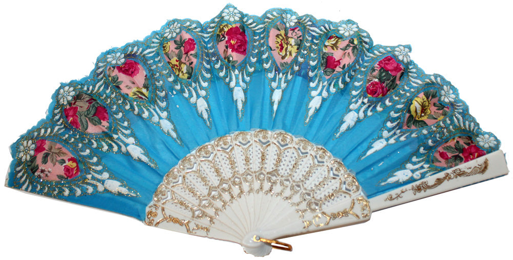 6737 - 16" Blue Floral Fan - |10-10/ M-02|