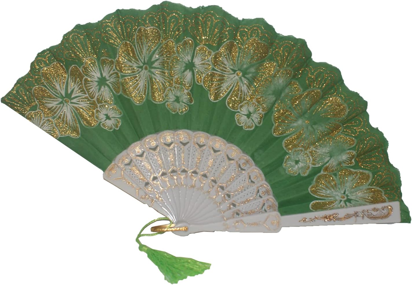 6993 - 9" Green & Gold Sparkle Fan - |10-10/M-1|