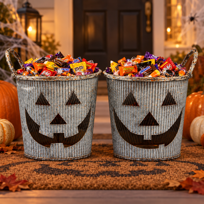 13990 - Set of Two 14X6" Double Metal Pumpkin Buckets |F-25|