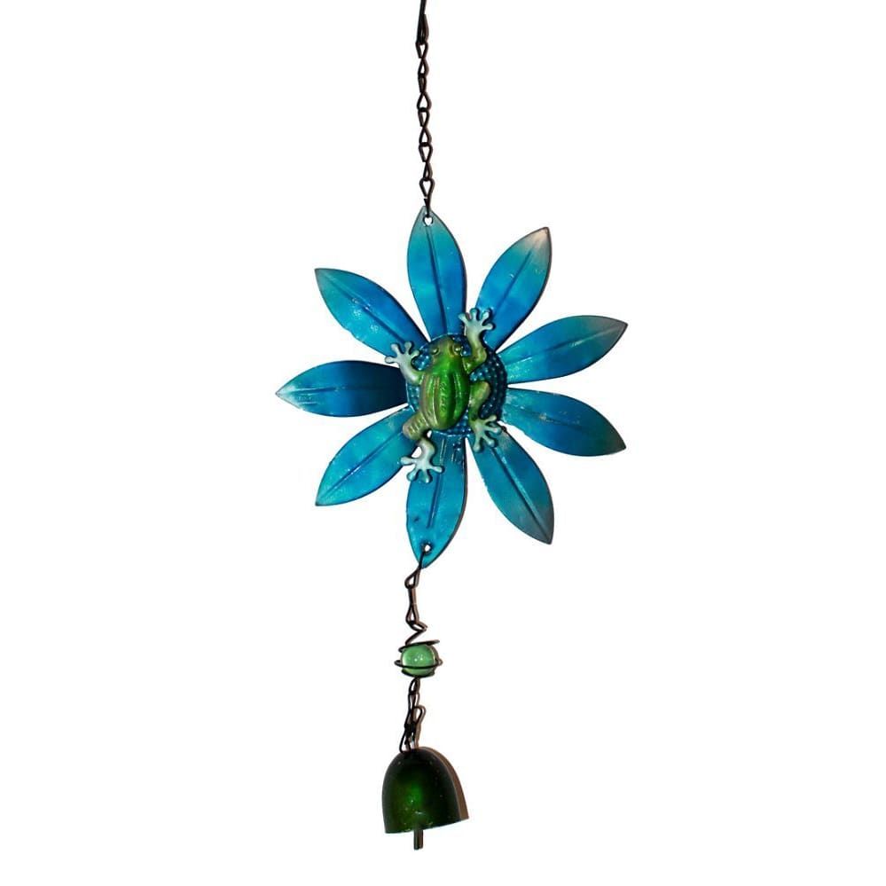 702 - Blue Daisy Wind Chime with Frog - |12-14|