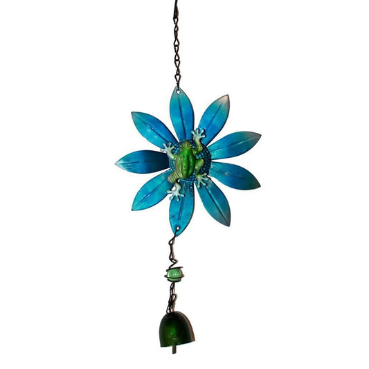 702 - Blue Daisy Wind Chime with Frog - |12-14|