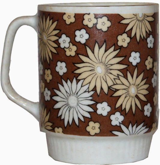7051 - Elegant Brown Flower Design Mug Set of Two for Kitchen Dining and Gifts, Stylish Home Essential |4-24|