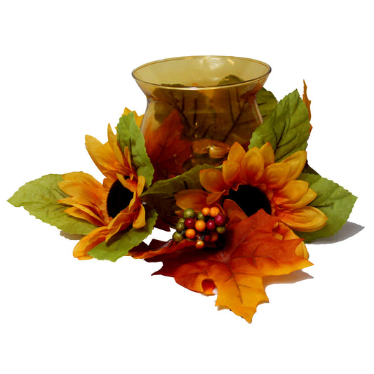7132 - Sunflower & Glass Candle Holder - |14-33|