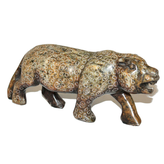 7292 - 7.5" Carved in Stone from Africa Brown Spotted Leopard  |Z-70|