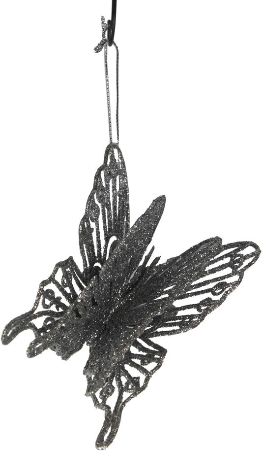 7343 - Elegant 4-Inch Silver Butterfly Ornament with Delicate Design and Secure Fastening |Pod 2-65|