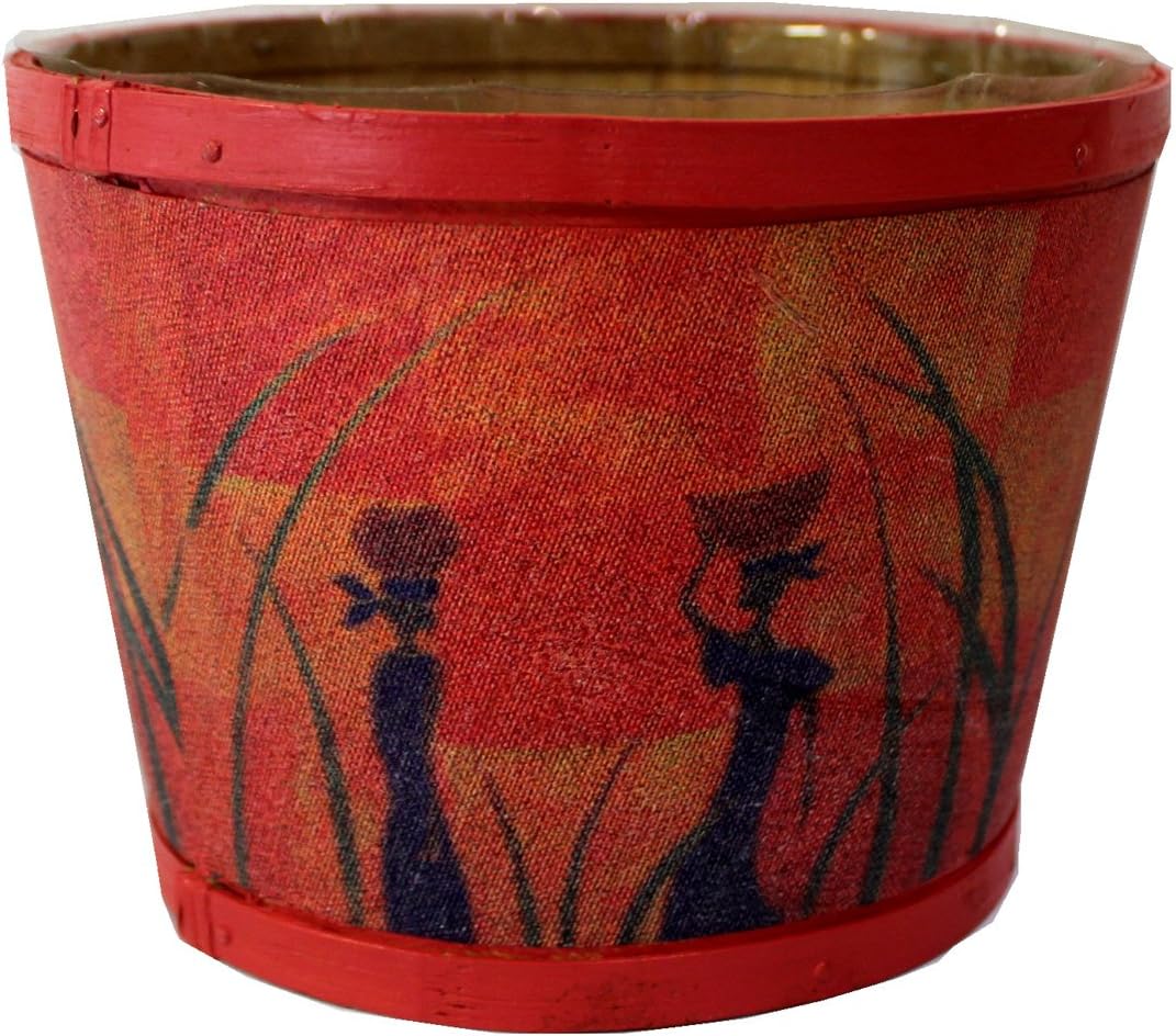 7463 -61/2" Wide x 5" Deep Red with Red Rim with Plastic Liner Plant Pot Cover Red African - |21-18|