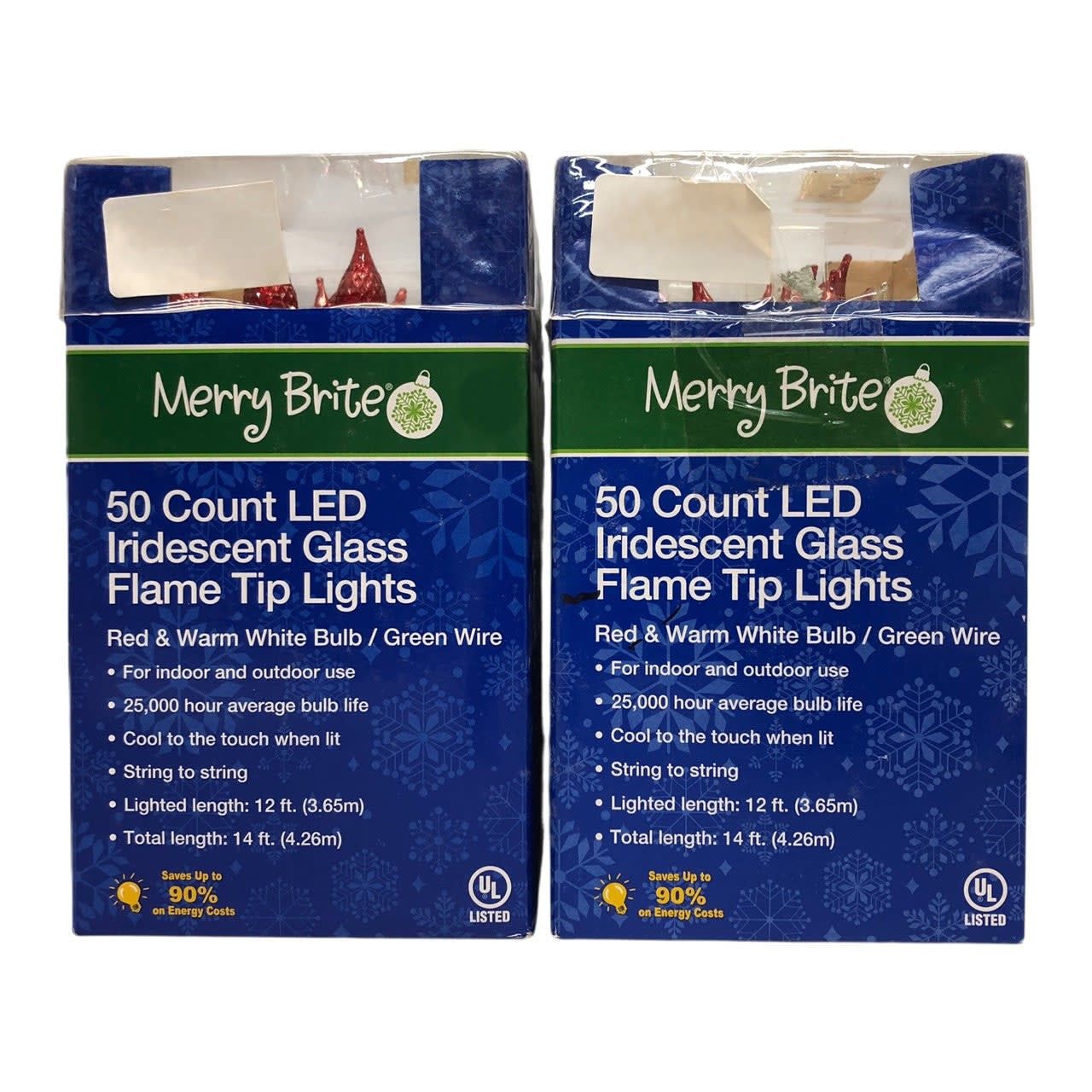 749 - Set of 2 Merry Brite 50 LED Iridescent Glass Flame Tip Christmas Lights |G-47|