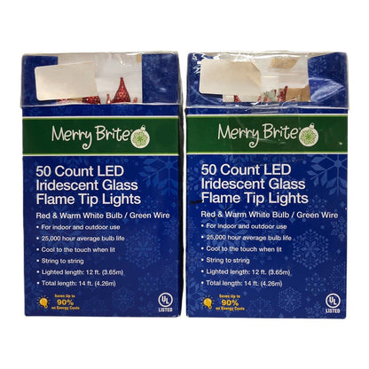 749 - Set of 2 Merry Brite 50 LED Iridescent Glass Flame Tip Christmas Lights |G-47|