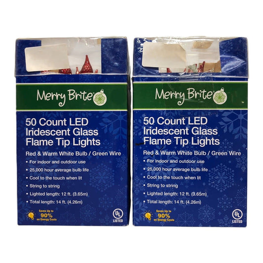 749 - Set of 2 Merry Brite 50 LED Iridescent Glass Flame Tip Christmas Lights |G-47|