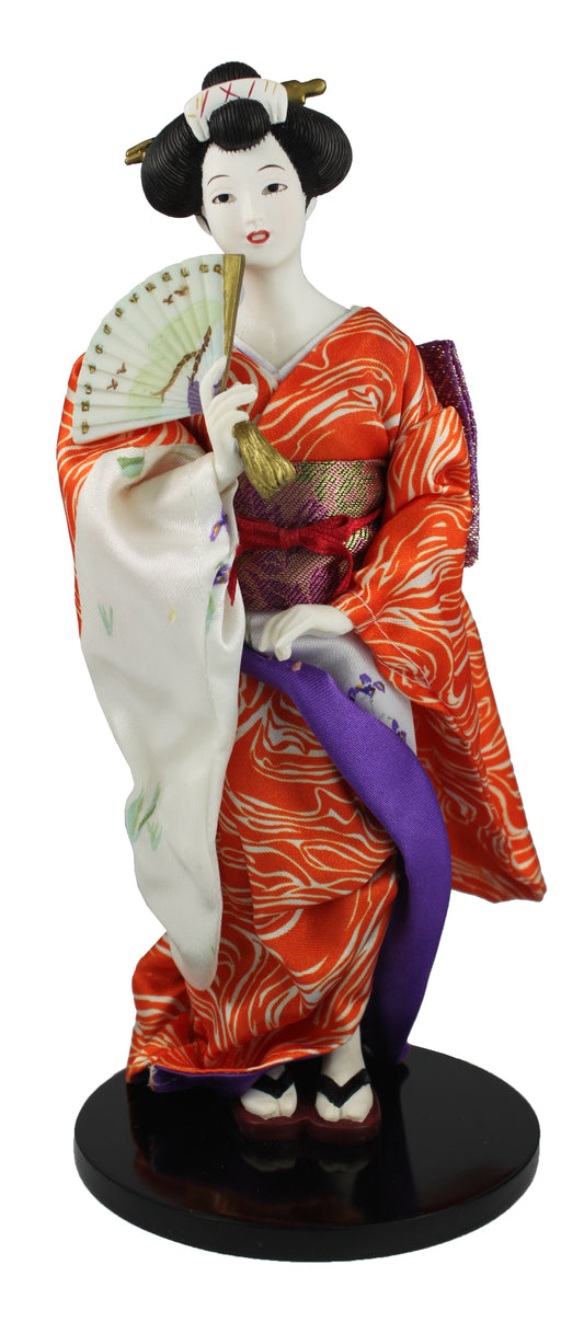 7538 - 8" Color Geisha - Orange and Purple Kimono - Open Fan - |Bu-02|